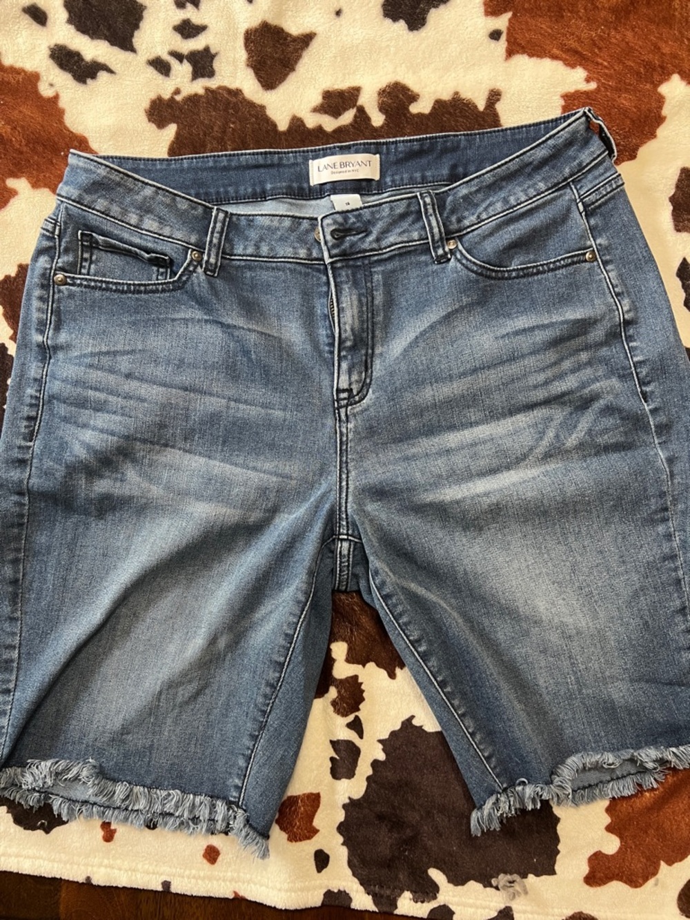 Lane Bryant Light Blue Distressed Hem Denim Bermuda Shorts